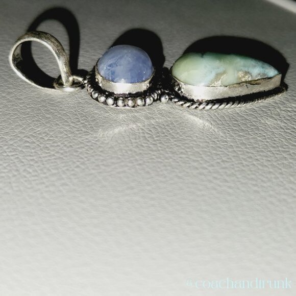 NEW HAND CRAFTED Natural Moonstone & Larimar 925 Hallmark Pendant - Picture 7 of 8